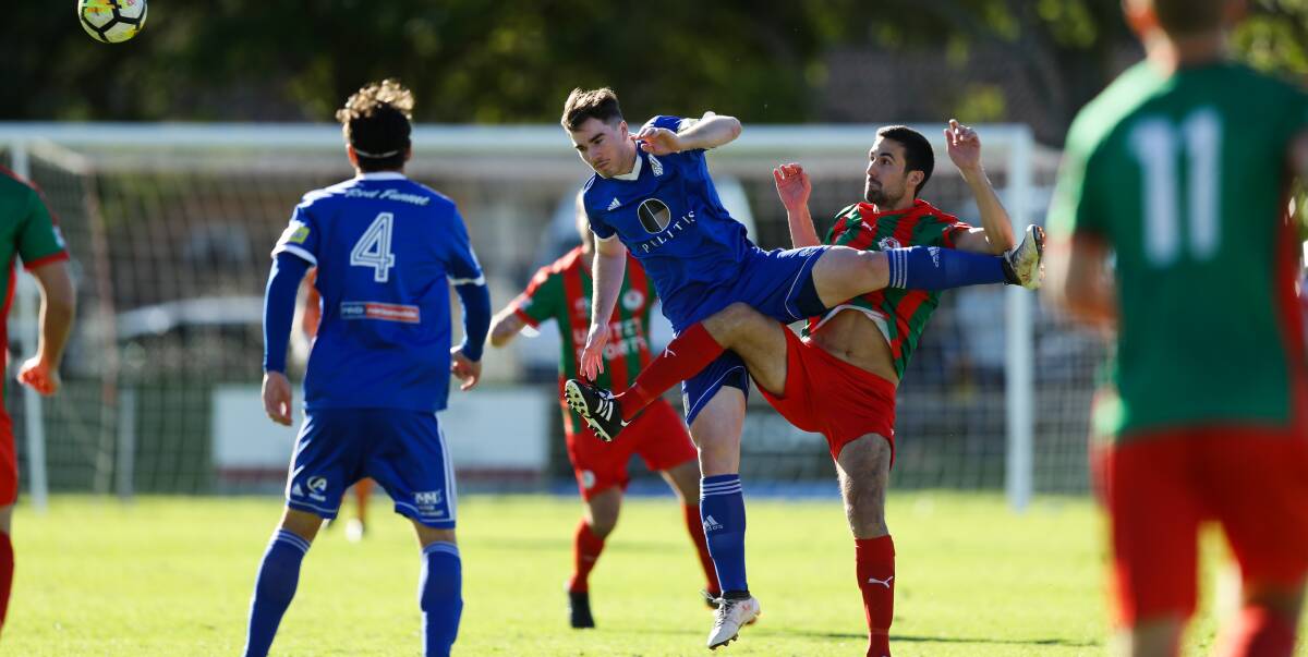 OUT: Newcastle Olympic striker Jed Hornery will likely miss the 2022 Northern NSW NPL season with a serious knee injury. Picture: Jonathan Carroll