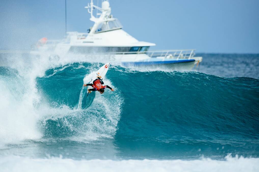 CLIMBING: Morgan Cibilic in action during his semi-final victory over injury replacement wildcard Liam O'Brien on Tuesday at Strickland Bay. Picture: World Surf League/Dunbar