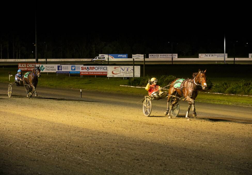 NEXT LEVEL: Jack Callaghan salutes as Far Out Bro wins the Hunter Championship Final at Newcastle Paceway. Picture: Peter Stoop/NHRC
