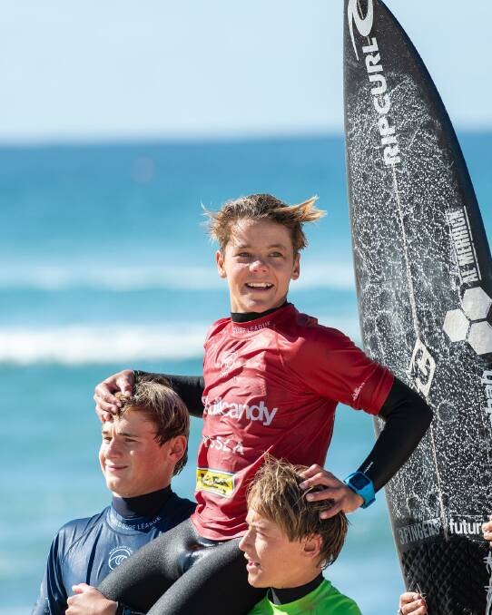 Ocean Lancaster after his win. Picture @ethdogsmith, Surfing NSW