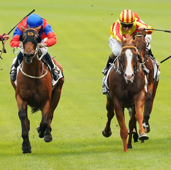 UNLUCKY: Invincible Gem, left, and jockey Hugh Bowman battle Quackerjack and Rachel King at the finish of the Villiers Stakes on Saturday at Randwick. Picture: Getty Images