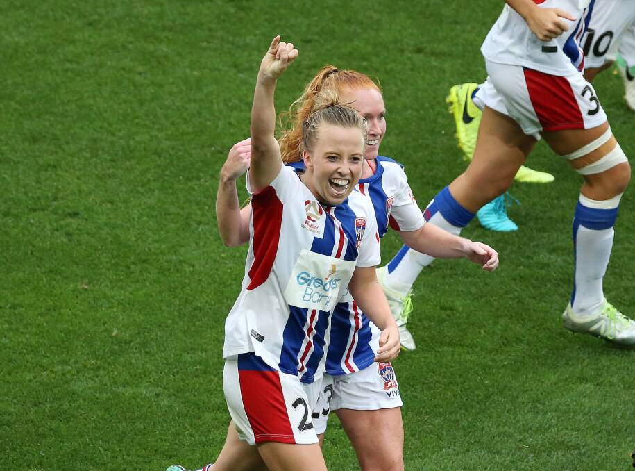 BREAKTHROUGH: Hannah Brewer celebrates her goal on Friday. Picture: AAP Image