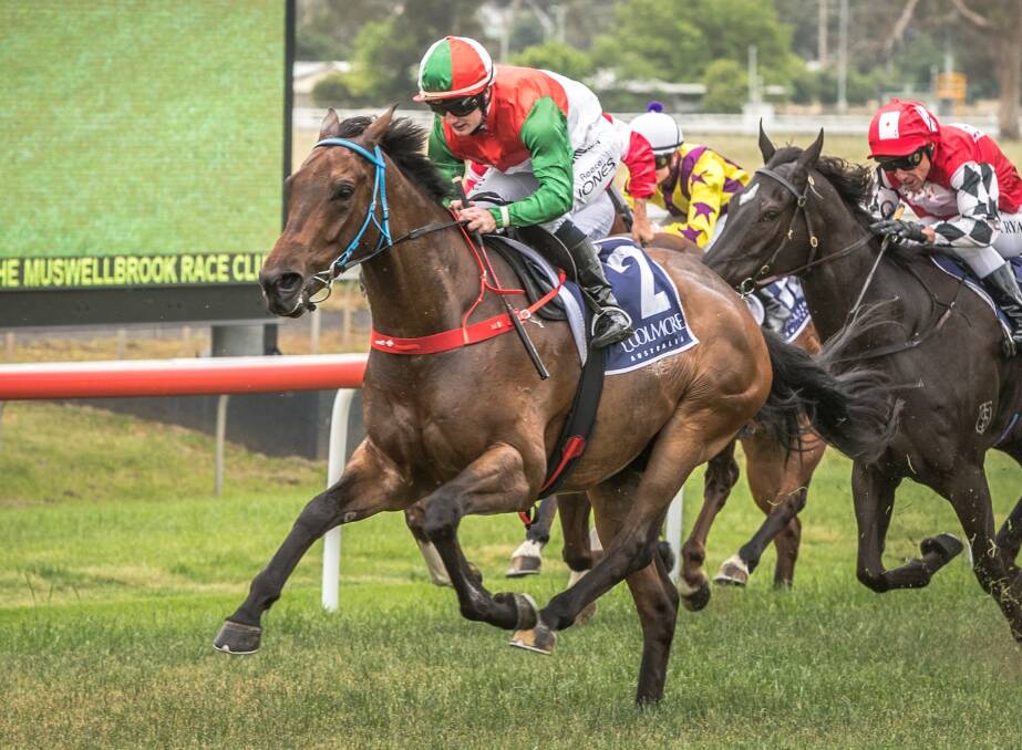 Reece Jones winning on Step On Fire at Muswellbrook. Picture: Muswellbrook Race Club