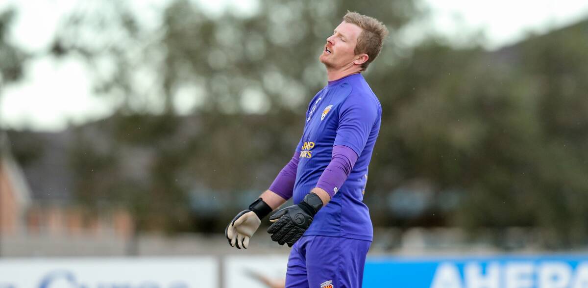 DOWN: Broadmeadow goalkeeper Paul Bitz reacts during Hamilton's 3-2 win at Darling Street Oval on Sunday. Picture: Max Mason-Hubers