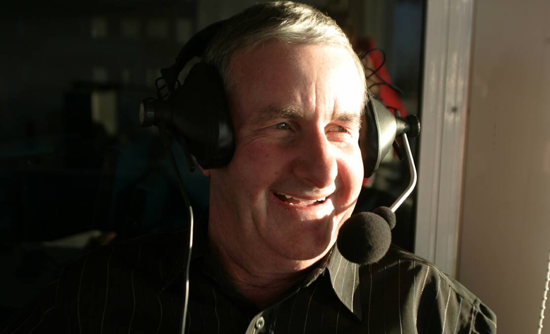 LEGEND: Race-caller John McDermott at The Gardens track in 2009. Picture: Natalie Grono