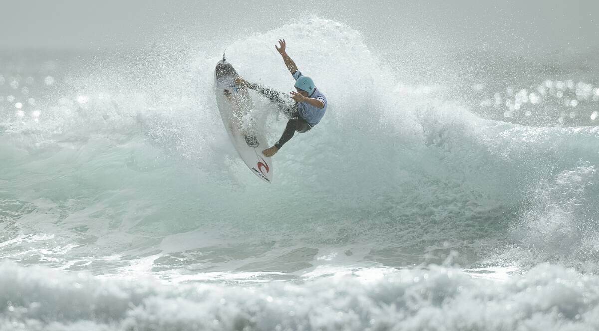 HEADS UP: Merewether's Morgan Cibilic finds some rare air in testing conditions at Cabarita Beach on Sunday at the Tweed Coast Pro, which is the opening leg of the Australian Grand Slam of Surfing. Picture: WSL/Dunbar