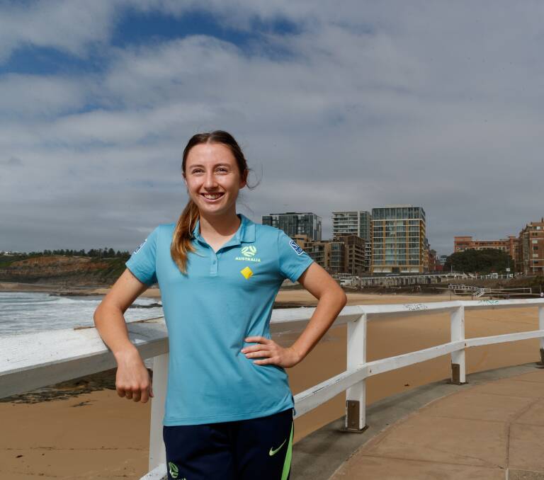 Everton signing Clare Wheeler in her hometown of Newcastle before a Matildas match there in November 2021. Picture by Max Mason-Hubers