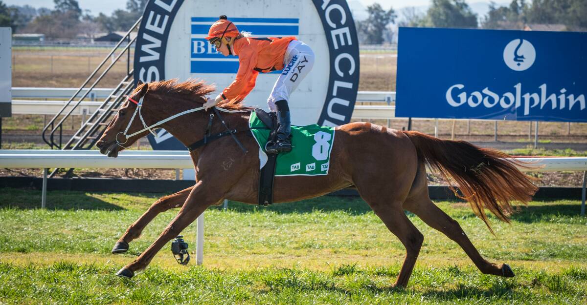 OFF TO TOWN: Louise Day takes the Kris Lees-trained Frozen In Time to victory at Muswellbrook last August. Picture: Muswellbrook Race Club