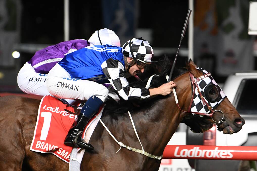 ON TOP: Brave Smash winning the Manikato Stakes (1200m) at Moonee Valley at his most recent start. Picture: AAP