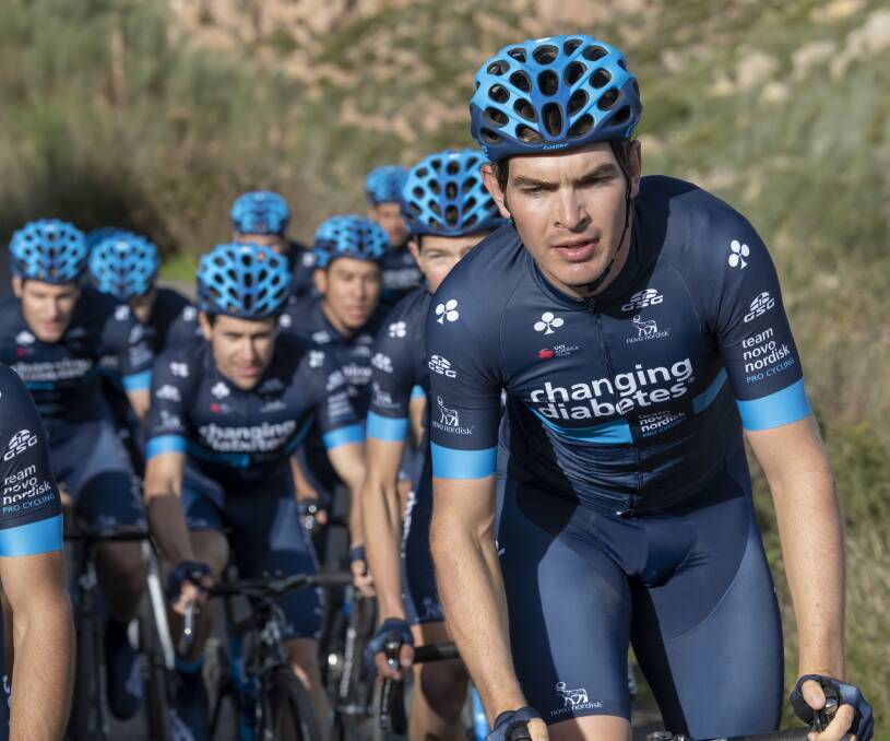DIZZY HEIGHTS: Newcastle cyclist Declan Irvine, right, with Team Novo Nordisk. Irvine will be a rookie member of the professional team this year. Picture: Per Fledelius/Team Novo Nordisk