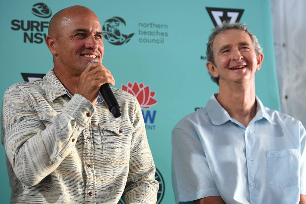 Kelly Slater and Mark Richards on Wednesday. Picture: AAP