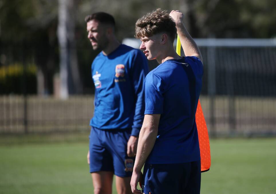 FIGHTING BACK: Lucas Maugaris, pictured at Jets training in pre-season, feels he's ready to push for game time again after returning from Olyroos duty. Picture: Simone De Peak