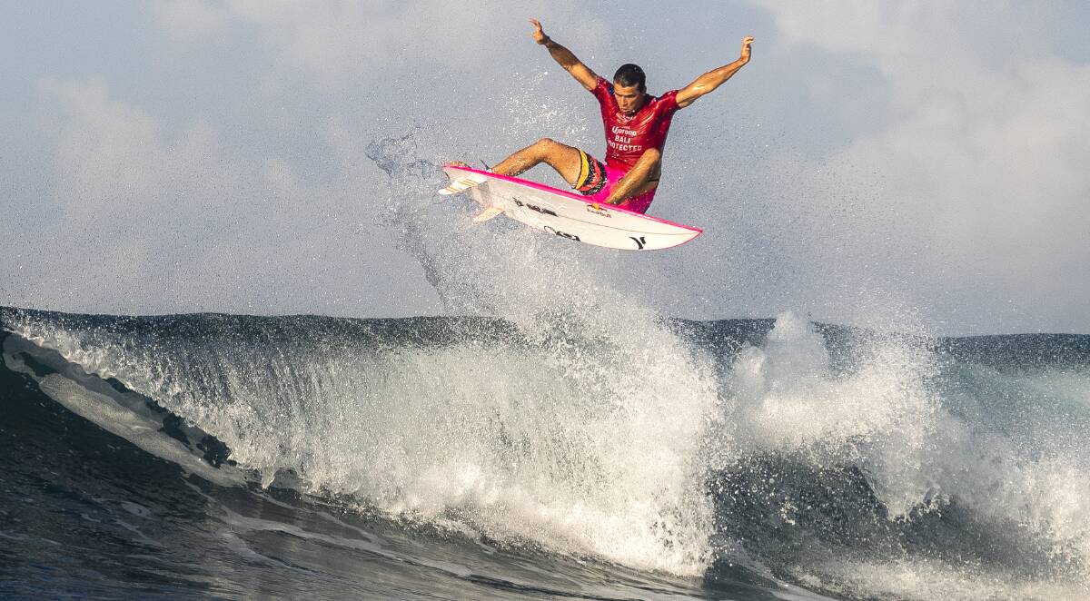 ON TOP: Adopted Novocastrian Julian Wilson was among the first-round winners at the Bali Pro at Keramas on Monday, earning a 10.9 total to beat Jack Freestone (8.6) and Central Coast veteran Adrian Buchan (7.74). Picture: WSL
