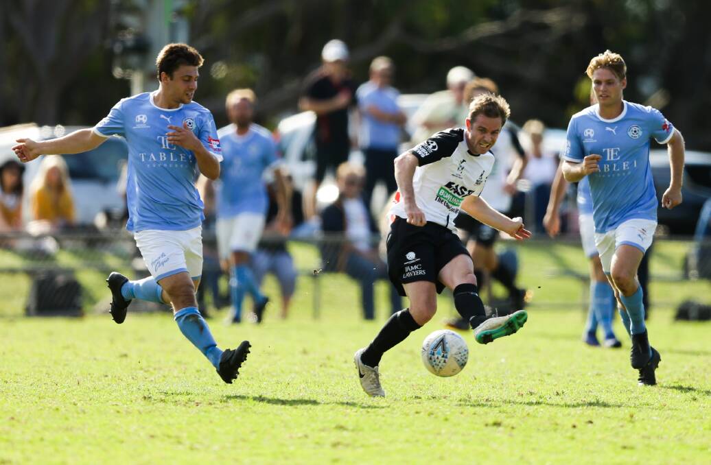 LINCHPIN: Midfielder Matt Thompson in action against Charlestown this season in the Northern NSW NPL. Thompson tore his calf in the 4-0 loss to Hamilton on May 11. Picture: Jonathan Carroll