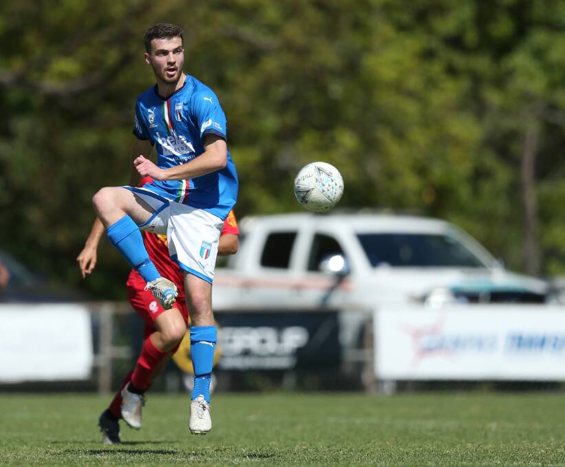 YOUNG BLOOD: Jackson Frendo in action for Charlestown Azzurri last week in the 2-0 win over Broadmeadow at Lisle Carr Oval. Picture: Marina Neil