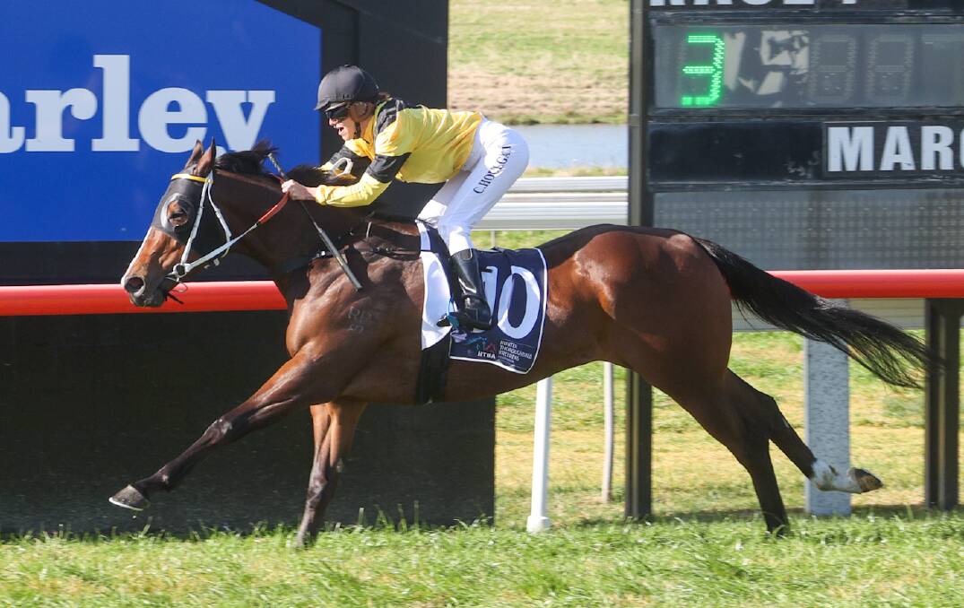 Camille Houlgatte taking Paul Perry trained Captain Wise to victory on Monday at Scone. Picture: Scone Race Club
