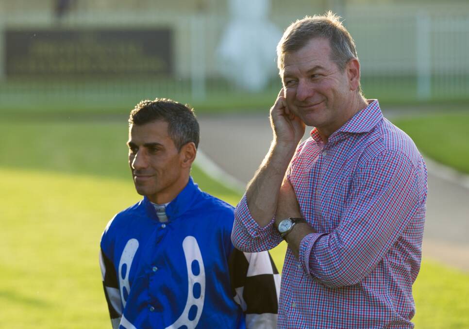 BACK AGAIN: Trainer Kris Lees, right, with jockey Jeff Penza after Princess Posh claimed the Provincial Championship qualifier at Newcastle in 2018. Picture: Max Mason-Hubers