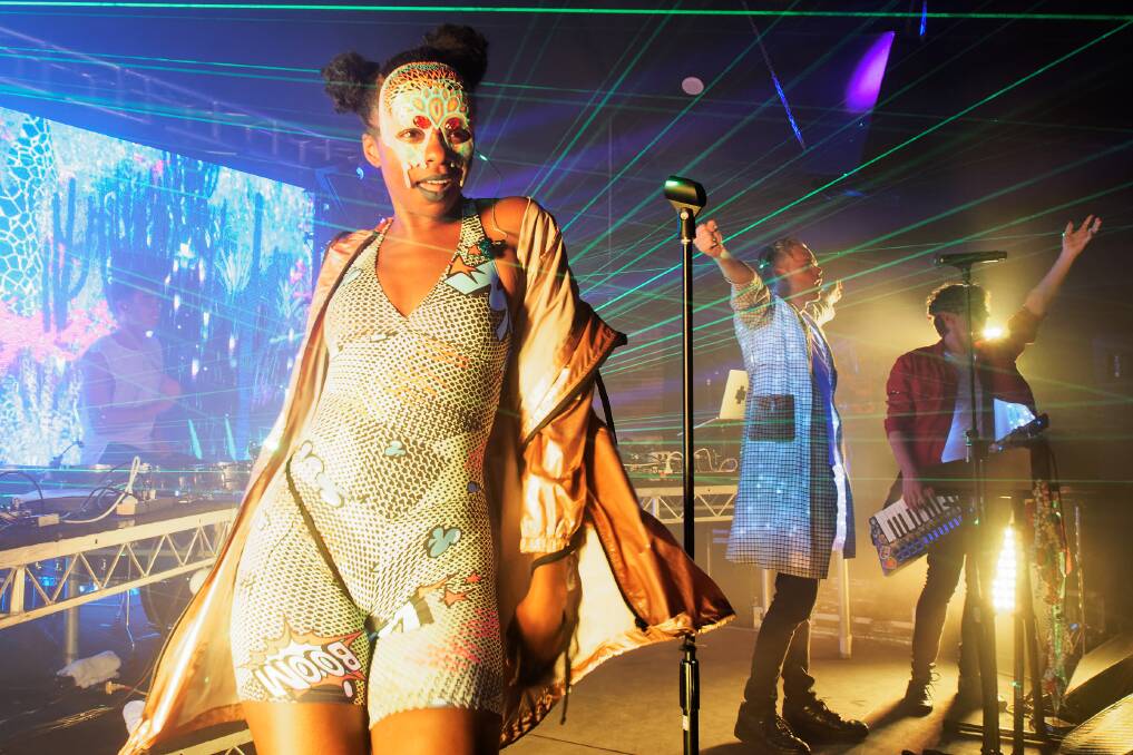 COLOURFUL: Pnau on stage at the Bar On The Hill in 2018. Picture: Paul Dear