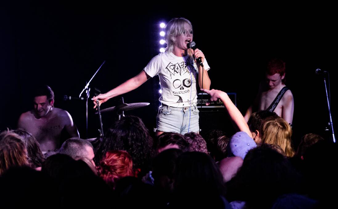 ELECTRIC: Melbourne pub rock revivalists Amyl & The Sniffers lived up to the buzz in their Newcastle debut. Pictures: Paul Dear