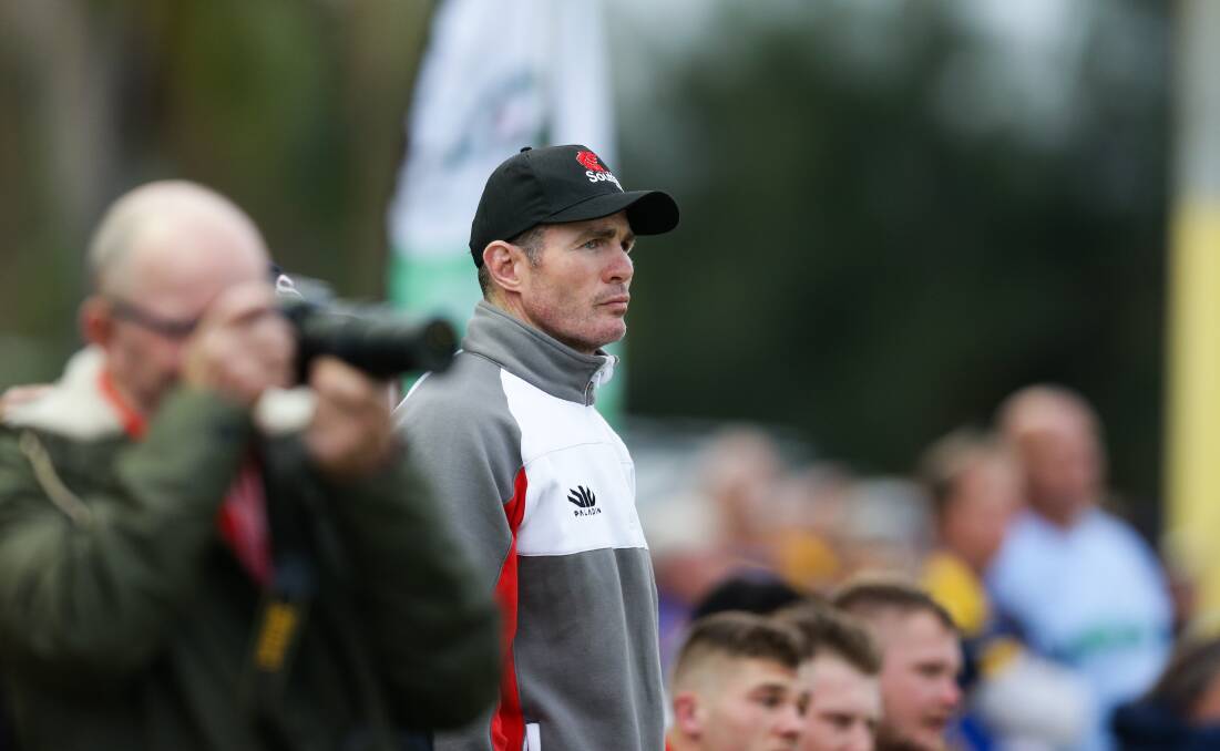 FOCUSED: Andrew Ryan coaching Souths Lions from the sideline in the Newcastle Rugby League. Picture: Jonathan Carroll