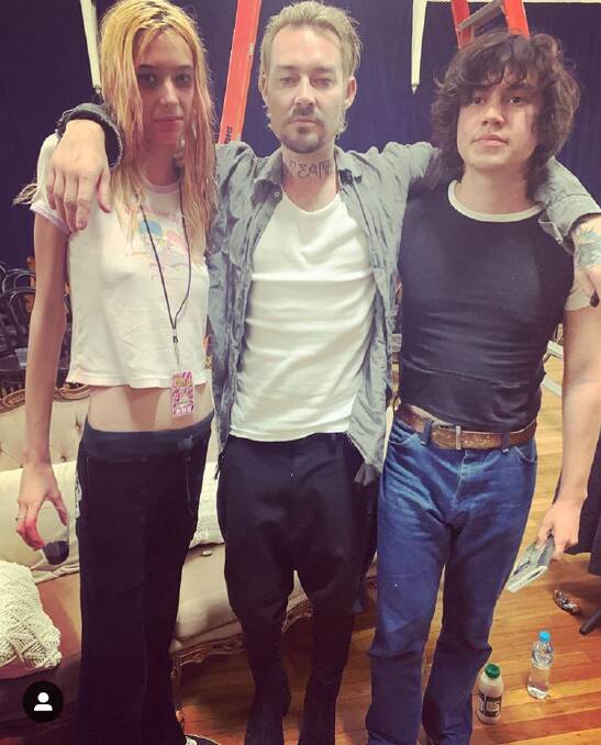 BACKSTAGE: Daniel Johns, centre, with Starcrawler's Arrow de Wilde, left, and bassist Tim Franco. PictureL Instagram