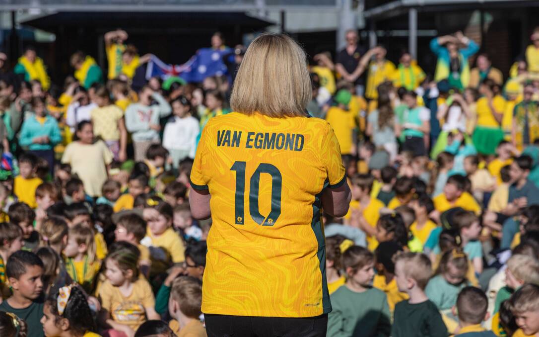 Annette van Egmond wearing her daughter's No.10 Matildas shirt. Picture by Marina Neil