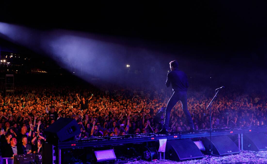 The Killers' Brandon Flowers on stage in front of 20,000 punters at Hope Estate. Picture by Max Mason-Hubers