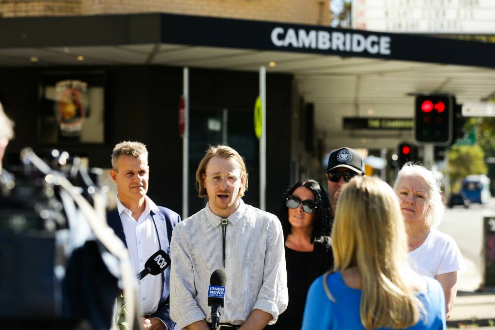 RALLYING CALL: Joab Eastley, centre, from Newcastle indie duo Raave Tapes says the loss of the Cambridge Hotel would be devastating. Picture: Jonathan Carroll