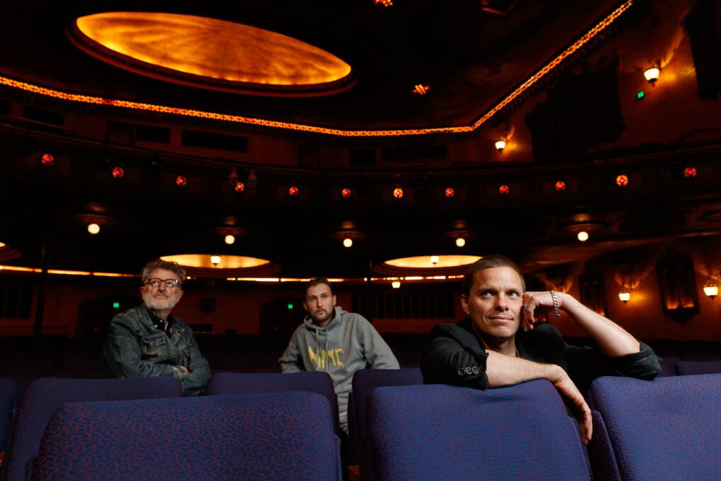 READY TO LAUNCH: Matt Field, right, with his music directors Ben Steer, left, and Ben Campbell, centre, inside the Civic Theatre. Picture: Max Mason-Hubers