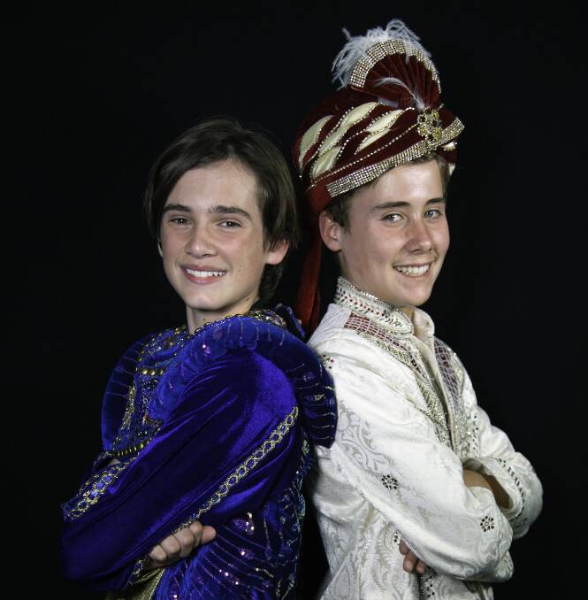 ARABIAN NIGHTS: From left, Angus Jewell plays the Genie and Jack Van Esveld is the title character in St Philip's production of Aladdin JR.