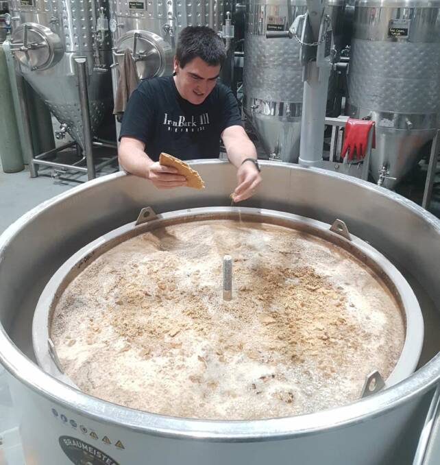 SWEET JOB: IronBark Hill's head brewer Andrew Drayton mixing in the graham cracker to the s'more beer.