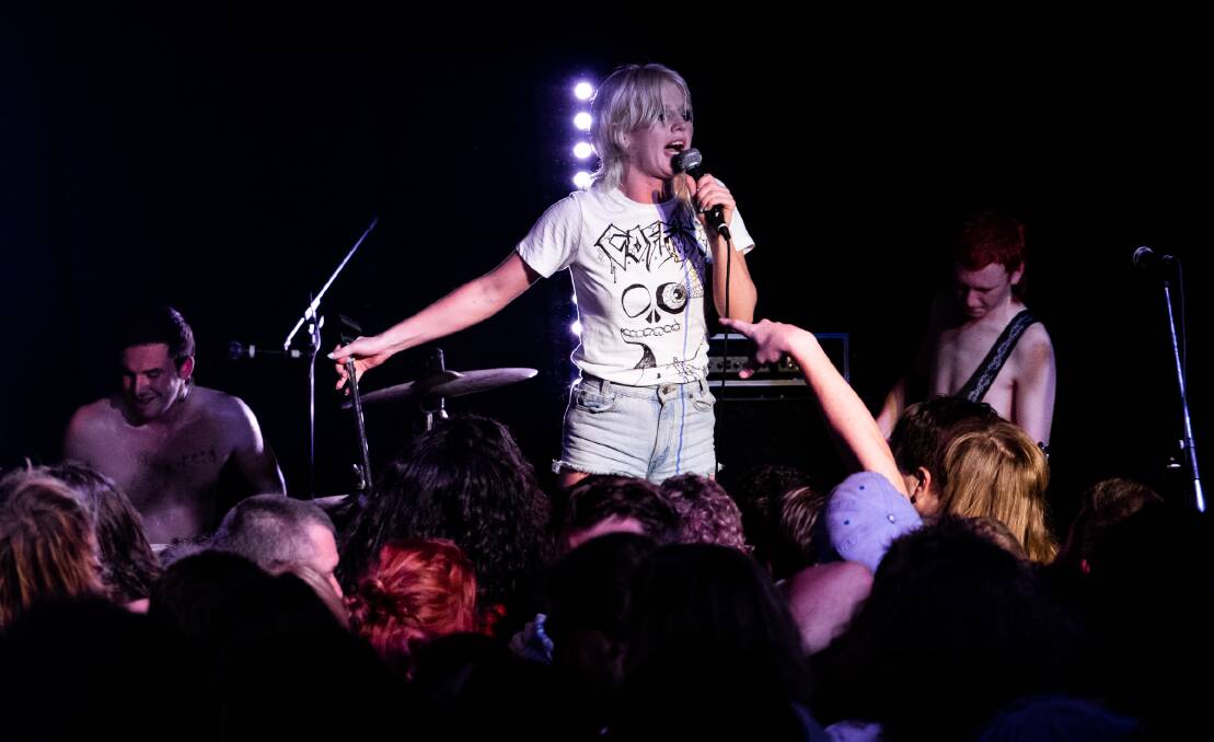 PUNK: Amyl & The Sniffers onstage at the Small Ballroom. Picture: Paul Dear
