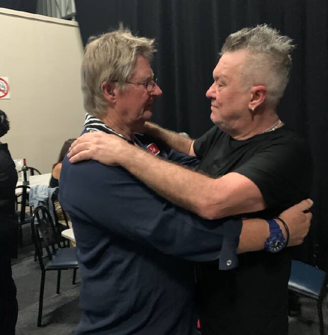 EMBRACED: Ross Ferguson catches up with his old friend Jimmy Barnes.
