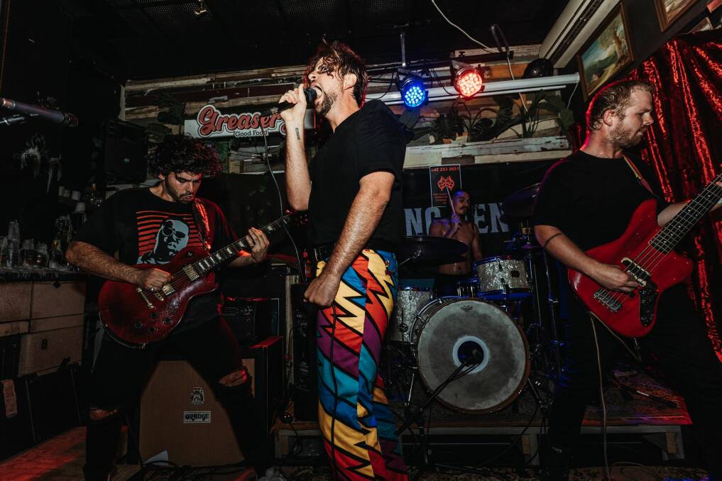 POWERFUL: Newcastle band Bloody Hell performing at their Authoritaria single launch on Sunday night at the Family Hotel. Picture: Wanagi Zable-Andrews