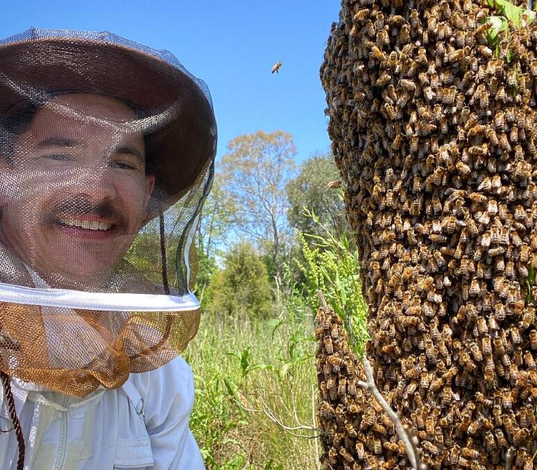Justin O'Brien relocating a swarm in drier times. Picture: Justin O'Brien