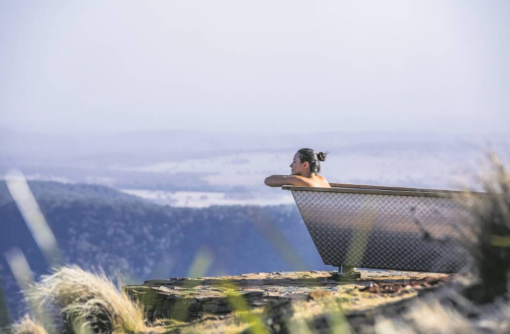 Bath with a view at Bubbletent in the Capertree Valley.