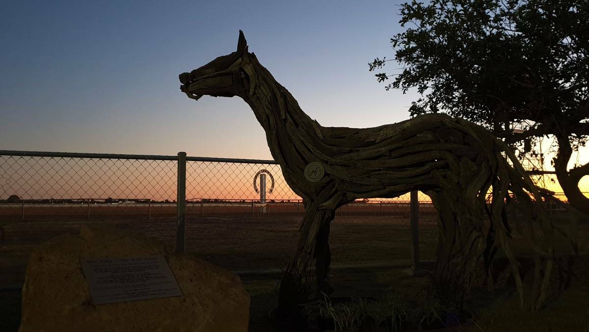  The sculpture stands proudly at the entrance to the Blackall racecourse. Photo: Sally Cripps 