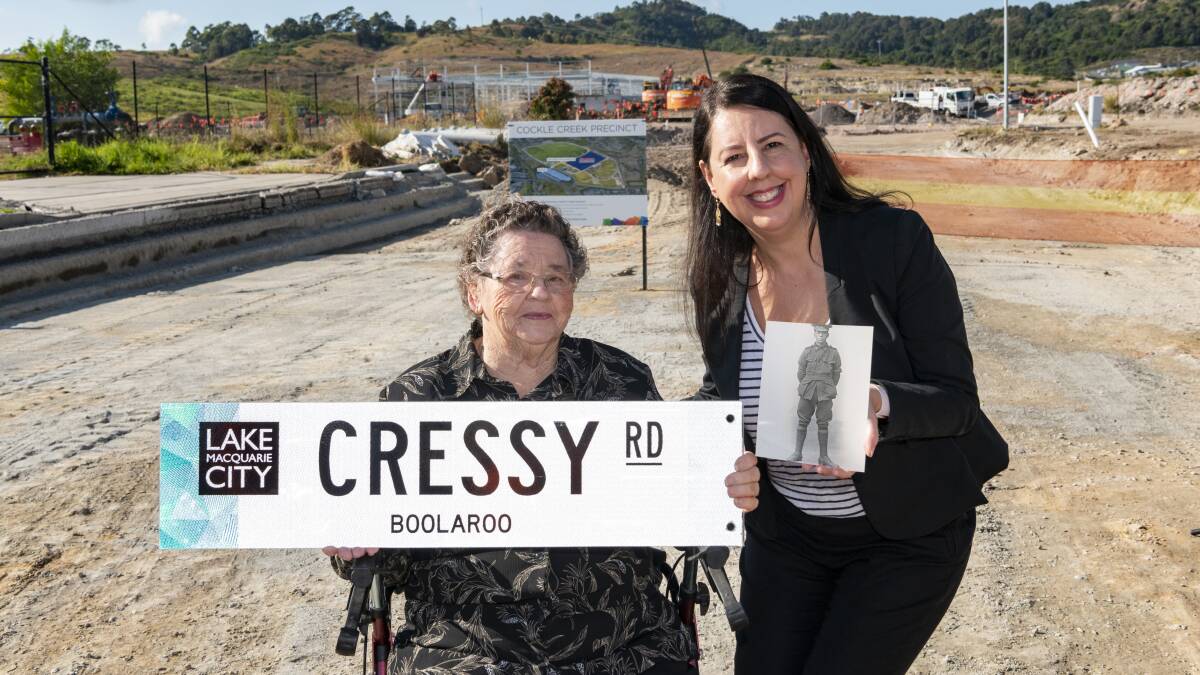 LOCAL CONNECTION: Harry Cressy's niece Evelyn Kibble and Hunter Central Coast Development Corporation Valentina Misevska at the official road naming ceremony. Picture: supplied