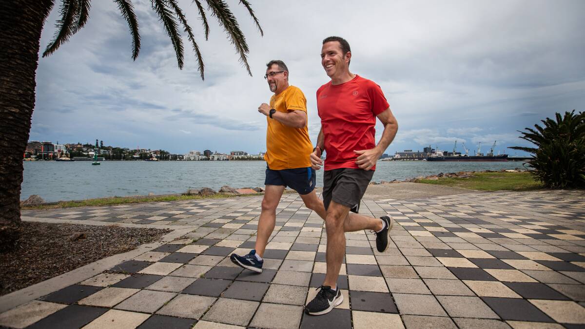 FUN AND FITNESS: Stockton parkrun directors Steve Cox and Glenn Lawson are excited to be back running on Saturday morning. Picture: Marina Neil
