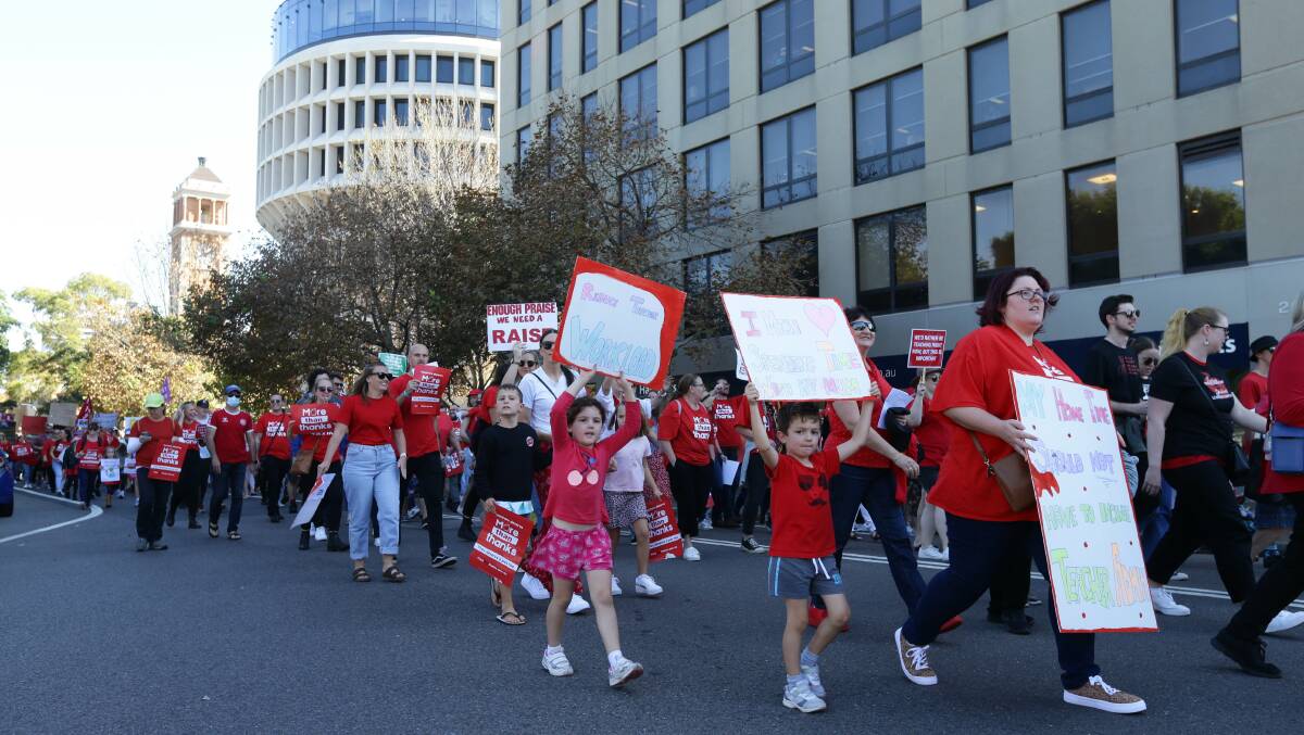 A public school teachers rally in Newcastle earlier this month. Picture: Jonathan Carroll