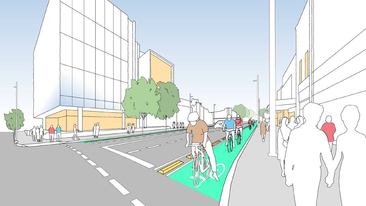 A concept image of the new bike lanes on Hunter Street at Stewart Avenue. Picture supplied