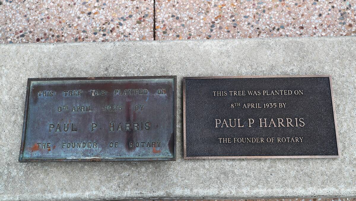 An old and new plaque honouring Rotary founder Paul Harris. Picture by Peter Lorimer