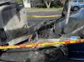 Burned cars in Buchanan Street, Hamilton. Picture: Jonathan Carroll