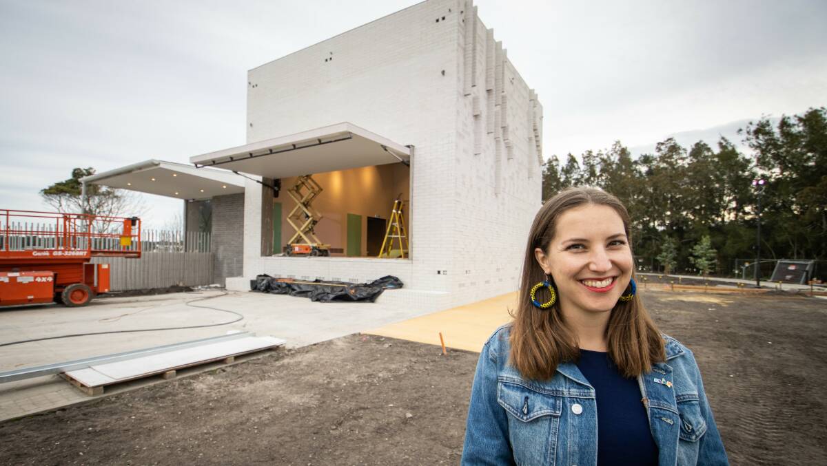 SEARCH: MAP mima curator Pippa Budge outside the soon-to-be-opened Multi-Arts Pavilion in Speers Point Park. Picture: supplied
