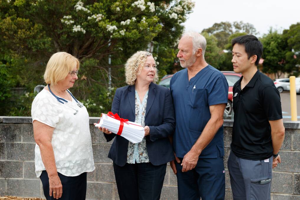 PETITION: Dr Annette Carruthers, Sharon Claydon MP, Dr Charles Robinson and Dr Lee Fong at Westlakes Community Health Centre on Friday. Picture: Max Mason-Hubers
