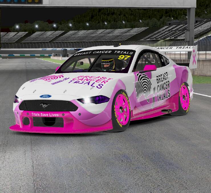 ON TRACK: The 2020 Breast Cancer Trials Mustang GT 3 Night Square. The upcoming Supercars Pro Eseries Pink Fundracer will help raise vital funds for Breast Cancer Trials research.