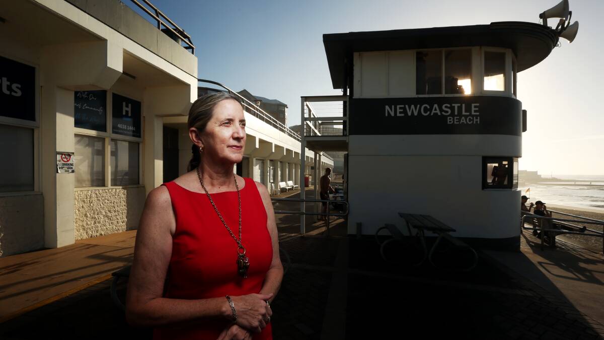 SEA CHANGE: Liberal councillor Jenny Barrie outside Newcastle Surf Club, which she is pushing to upgrade alongside the city's other five clubs. Picture: Simone De Peak