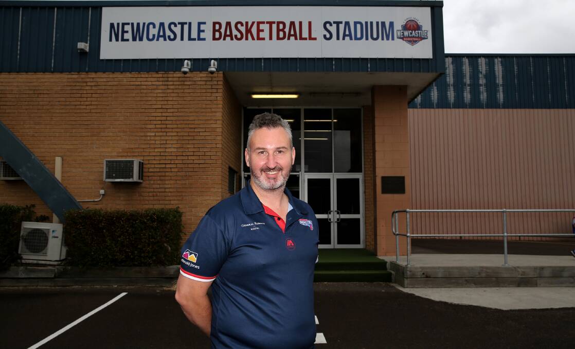 Newcastle Basketball general manager Matt Neason at the existing 53-year-old stadium at Broadmeadow. File picture
