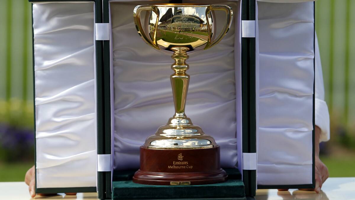 The Melbourne Cup trophy in Newcastle in 2014.
