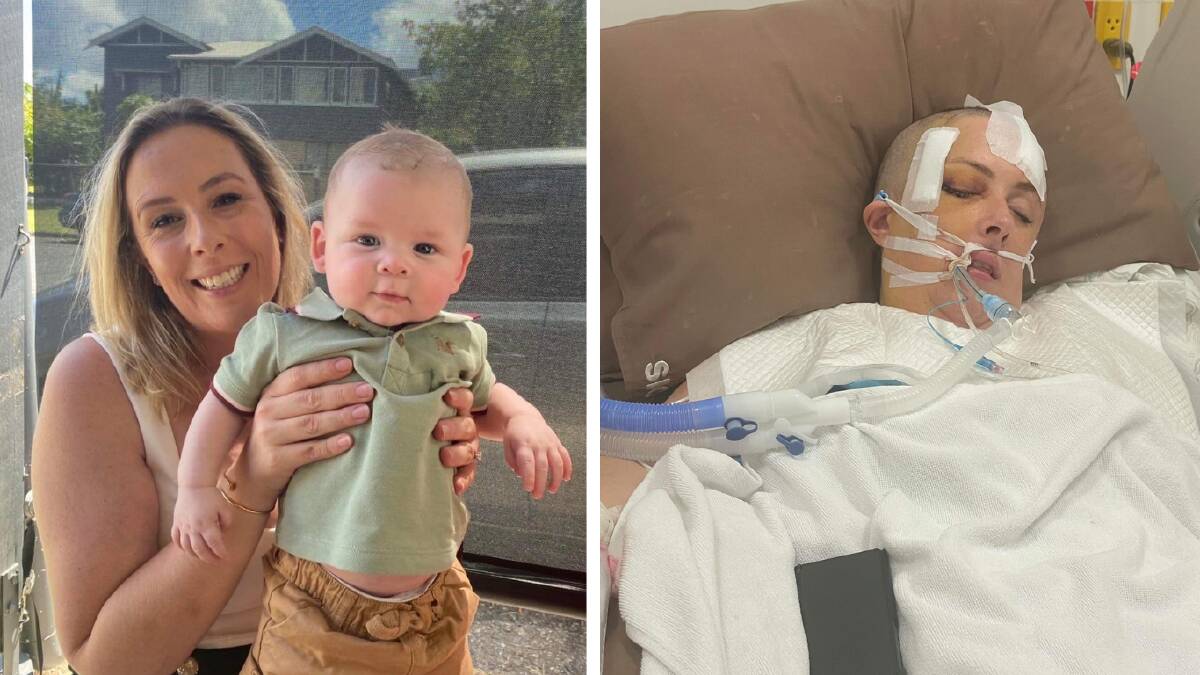 Kylee Enwright with step-grandson Leo, and on right, in a Thai hospital. Pictures supplied